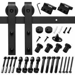 Best deal 😀 Boyel Living 5 ft./60 in. Black Steel Bent Strap Sliding Barn Door Track and Hardware Kit for Single with Floor Guide ✔️