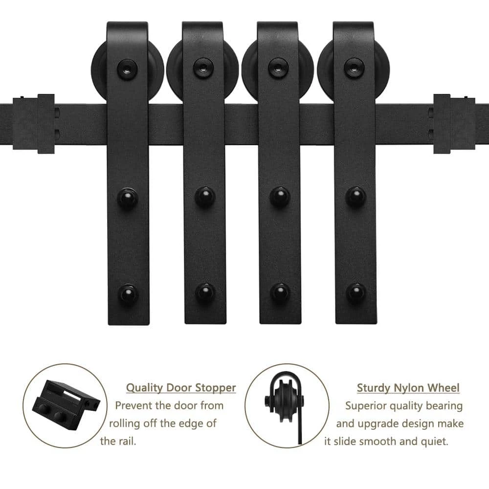 Best Pirce 😍 Boyel Living 12 ft./144 in. Black Steel Sliding Barn Door Track and Hardware Kit for Double Doors with Floor Guide 🔥 - Image 5