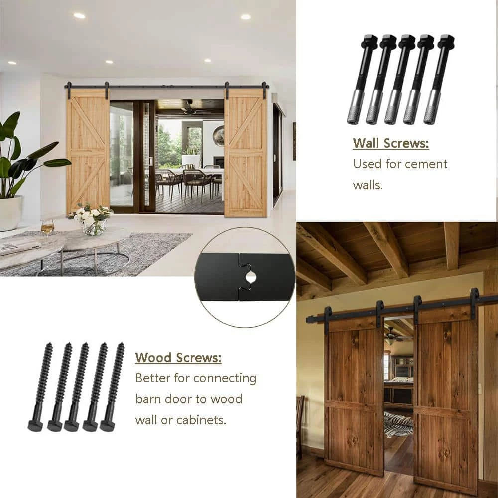 Best Pirce 😍 Boyel Living 12 ft./144 in. Black Steel Sliding Barn Door Track and Hardware Kit for Double Doors with Floor Guide 🔥 - Image 4