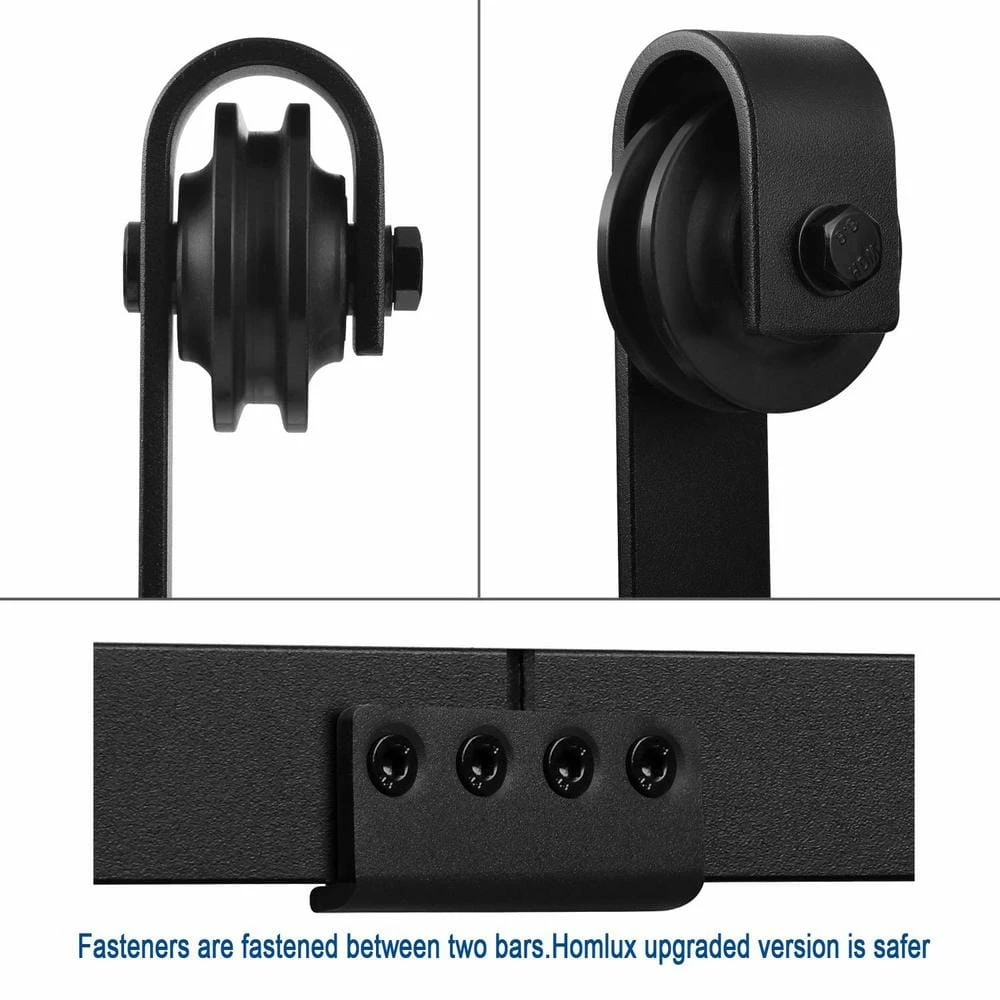 Best Pirce 😍 Boyel Living 12 ft./144 in. Black Steel Sliding Barn Door Track and Hardware Kit for Double Doors with Floor Guide 🔥 - Image 7