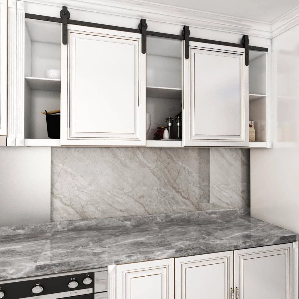 Brand new ๐ฅ Boyel Living 6.6 ft./79 in. Black Steel Sliding Barn Door Track and Hardware Kit for Double Doors with Floor Guide ๐ฏ - Image 2