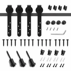 Best Sale 🎉 Boyel Living 4 ft./48 in. Mini Black Steel Classic Bent Strap Sliding Barn Door Track and Hardware Kit for 2-Doors and Cabinets 🎉