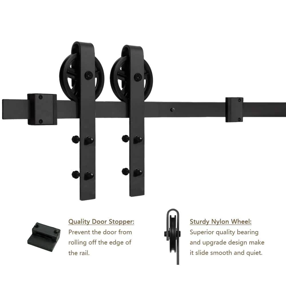 Buy ๐งจ Boyel Living 5 ft./60 in. Black Sliding Barn Door Track and Hardware Kit with Bigwheel J-Shape Hanger For Single Door ๐ - Image 5