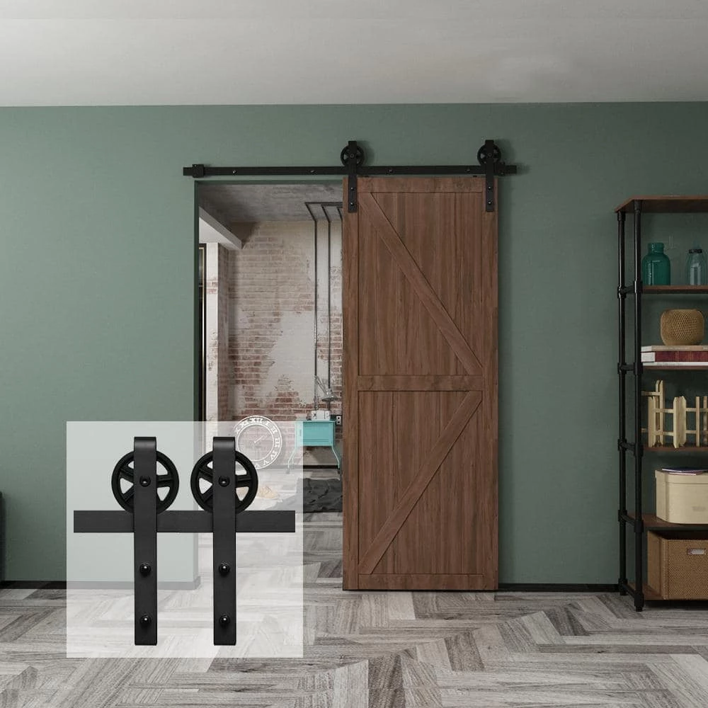 Buy ๐งจ Boyel Living 5 ft./60 in. Black Sliding Barn Door Track and Hardware Kit with Bigwheel J-Shape Hanger For Single Door ๐ - Image 3