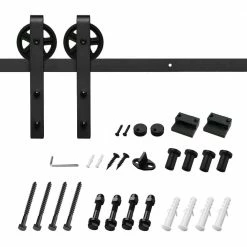 Buy ๐งจ Boyel Living 5 ft./60 in. Black Sliding Barn Door Track and Hardware Kit with Bigwheel J-Shape Hanger For Single Door ๐