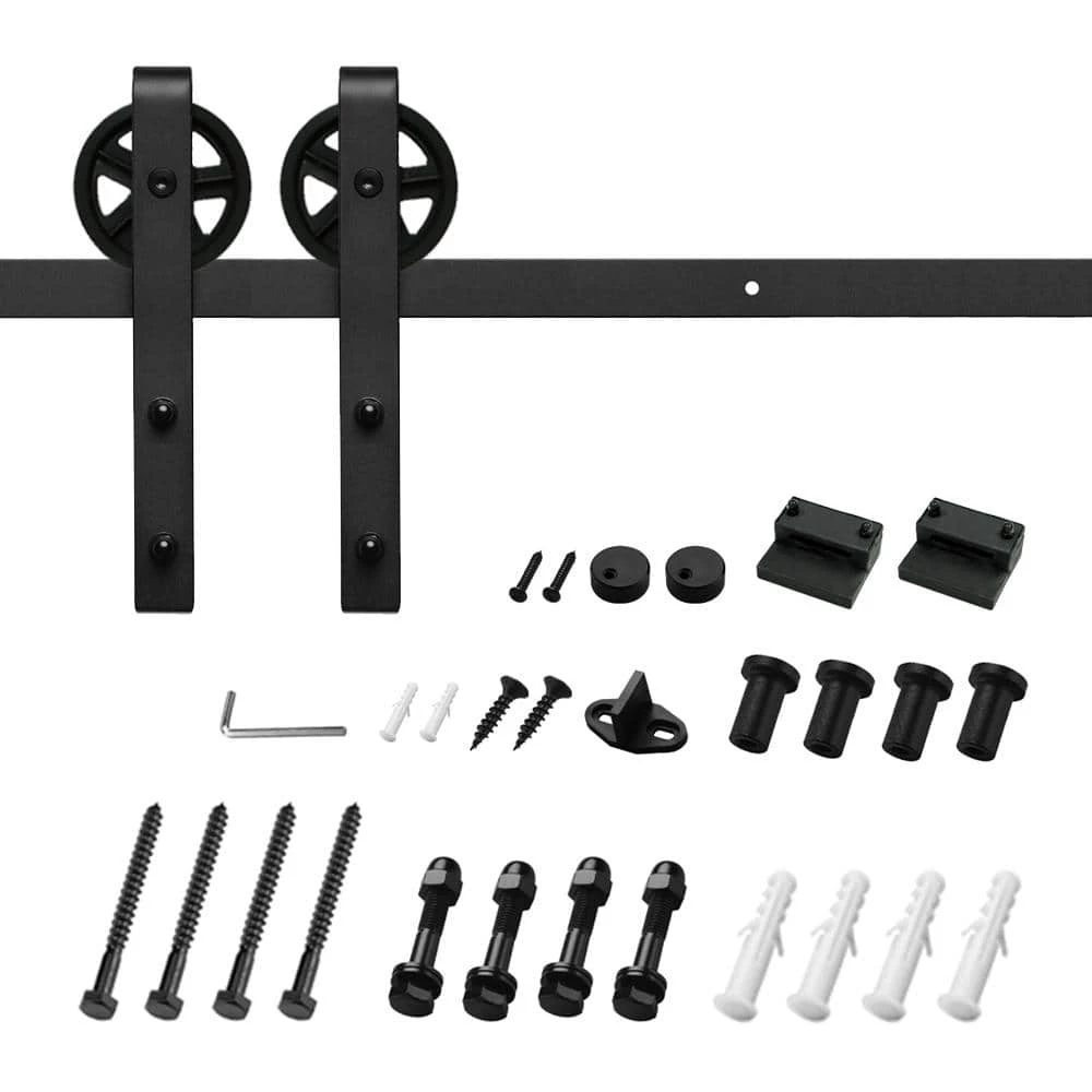 Buy ๐งจ Boyel Living 5 ft./60 in. Black Sliding Barn Door Track and Hardware Kit with Bigwheel J-Shape Hanger For Single Door ๐