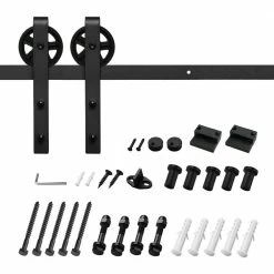 Wholesale 🎁 Boyel Living 6.6 ft./79 in. Black Sliding Barn Door Track and Hardware Kit with Bigwheel J Shape Hanger for Single Door 🎁