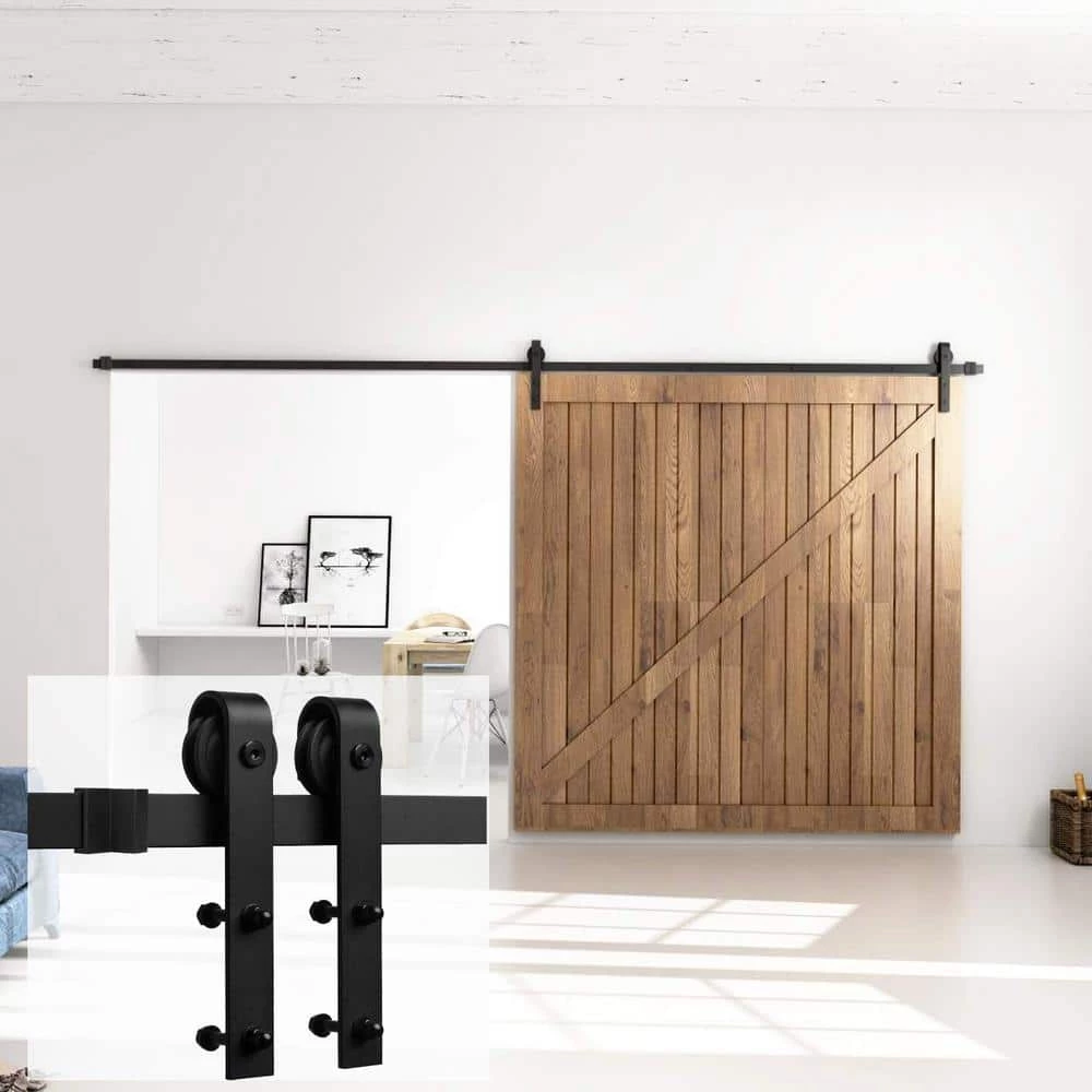 Cheap ๐ Boyel Living 12 ft./144 in. Black Bent Strap Sliding Barn Door Track and Hardware Kit for Single Door with Floor Guide ๐ - Image 3