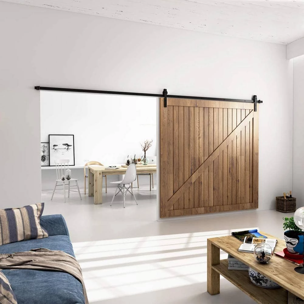 Cheap ๐ Boyel Living 12 ft./144 in. Black Bent Strap Sliding Barn Door Track and Hardware Kit for Single Door with Floor Guide ๐ - Image 2