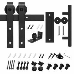 Cheapest 🥰 Boyel Living 5 ft./60 in. Black Steel Bent Strap Sliding Barn Door Track and Hardware Kit with 12 in. Cylinder Pull and Flush Handle ✨