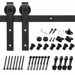 Discount ๐ Boyel Living 10 ft./120 in. Black Bent Strap Sliding Barn Door Track and Hardware Kit for Single Door with Floor Guide ๐