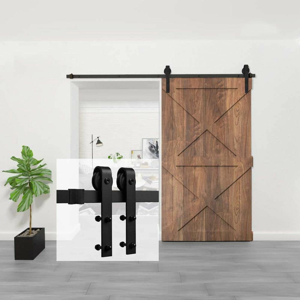 Brand new ๐ Boyel Living 9 ft./108 in. Black Bent Strap Sliding Barn Door Track and Hardware Kit for Single Door with Floor Guide ๐ฅฐ - Image 7