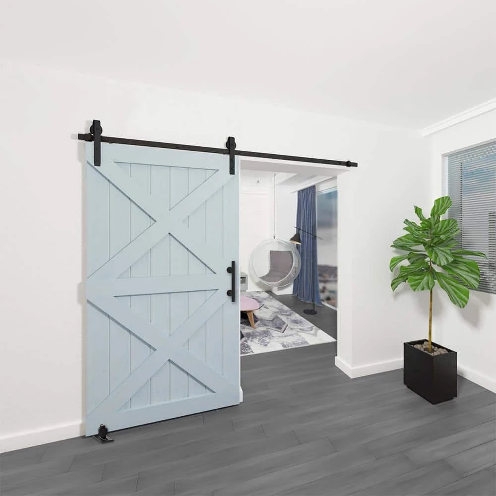 Brand new ⭐ Boyel Living 8 ft./96 in. Black Steel Bent Strap Sliding Barn Door Track and Hardware Kit with 12 in. Cylinder Handle and Floor Guide 🎉 - Image 8