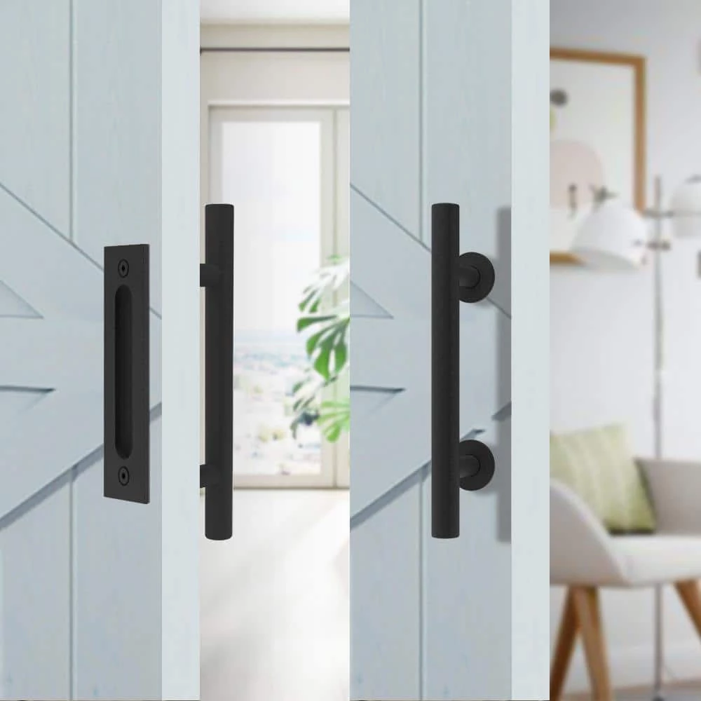 Brand new ⭐ Boyel Living 8 ft./96 in. Black Steel Bent Strap Sliding Barn Door Track and Hardware Kit with 12 in. Cylinder Handle and Floor Guide 🎉 - Image 5