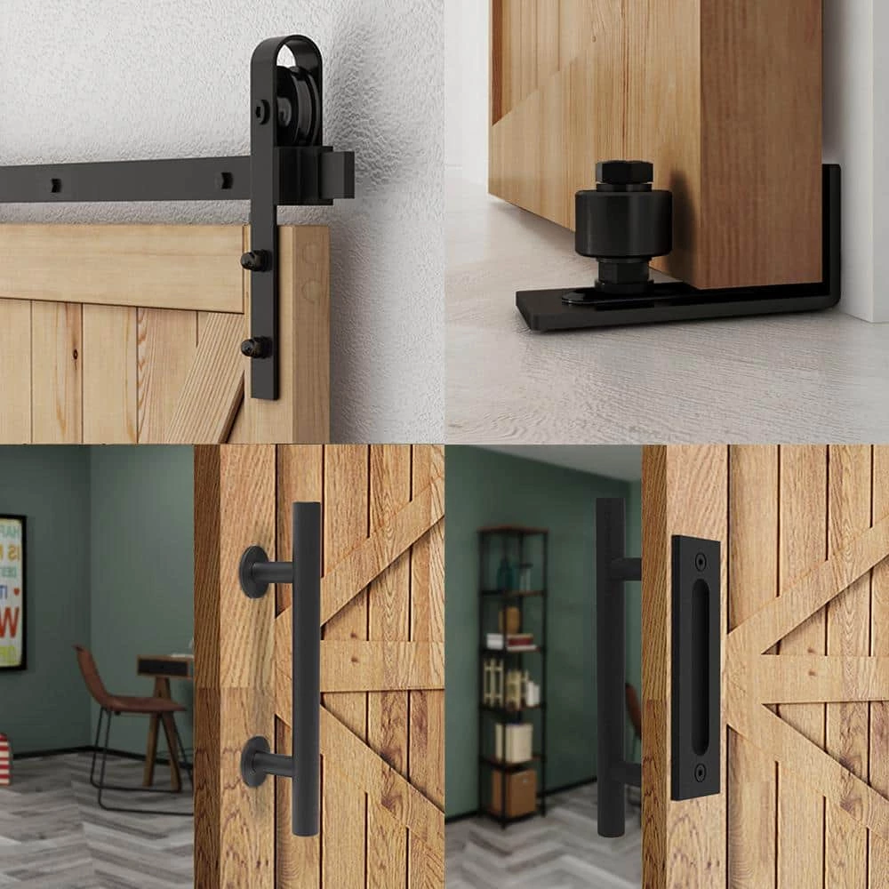 Brand new ⭐ Boyel Living 8 ft./96 in. Black Steel Bent Strap Sliding Barn Door Track and Hardware Kit with 12 in. Cylinder Handle and Floor Guide 🎉 - Image 3
