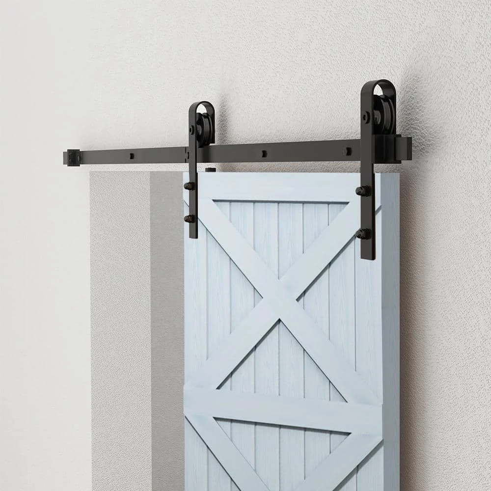 Brand new ⭐ Boyel Living 8 ft./96 in. Black Steel Bent Strap Sliding Barn Door Track and Hardware Kit with 12 in. Cylinder Handle and Floor Guide 🎉 - Image 7