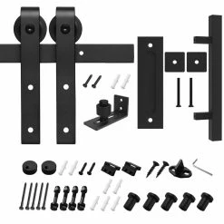 Buy ✨ Boyel Living 6.6 ft./79 in. Black Steel Bent Strap Sliding Barn Door Track and Hardware Kit with 12 in. Square Handle and Floor Guide 👍