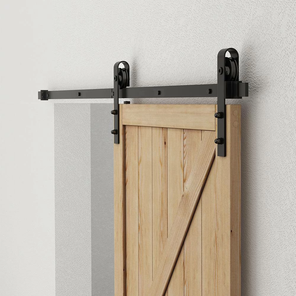 Best deal 😉 Boyel Living 5 ft./60 in. Black Steel Bent Strap Sliding Barn Door Track and Hardware Kit with 12 in. Square Pull and Flush Handle 👏 - Image 7