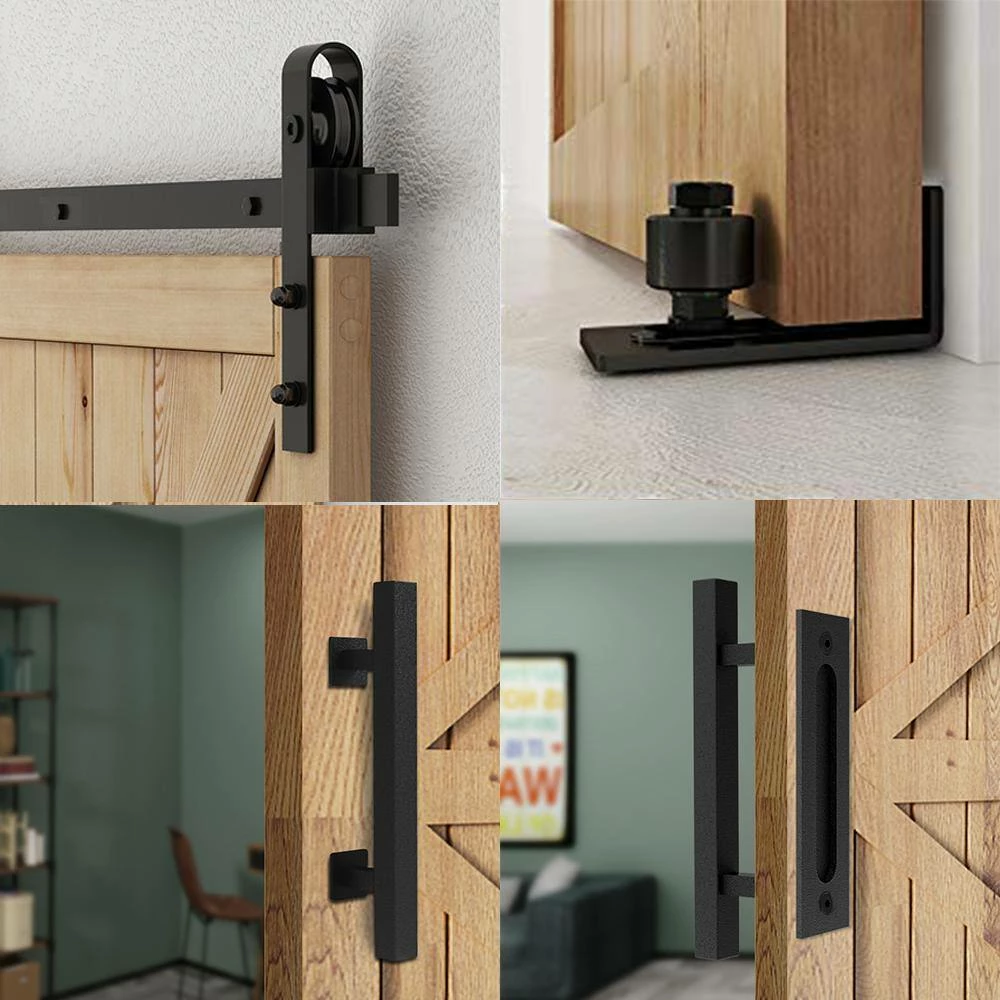 Budget ๐ Boyel Living 8 ft./96 in. Black Steel Bent Strap Sliding Barn Door Track and Hardware Kit with 12 in. Square Handle and Floor Guide ๐คฉ - Image 4