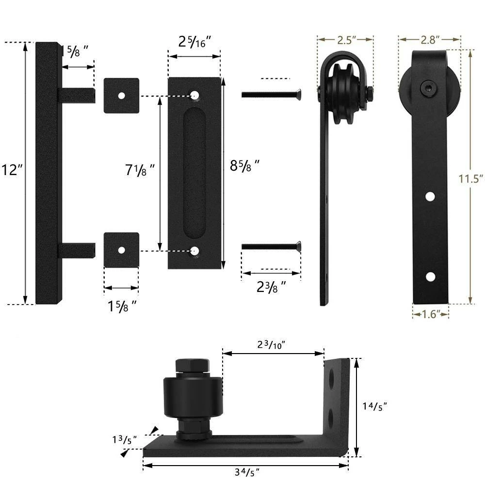 Budget ๐ Boyel Living 8 ft./96 in. Black Steel Bent Strap Sliding Barn Door Track and Hardware Kit with 12 in. Square Handle and Floor Guide ๐คฉ - Image 3