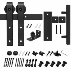 Budget ๐ Boyel Living 8 ft./96 in. Black Steel Bent Strap Sliding Barn Door Track and Hardware Kit with 12 in. Square Handle and Floor Guide ๐คฉ