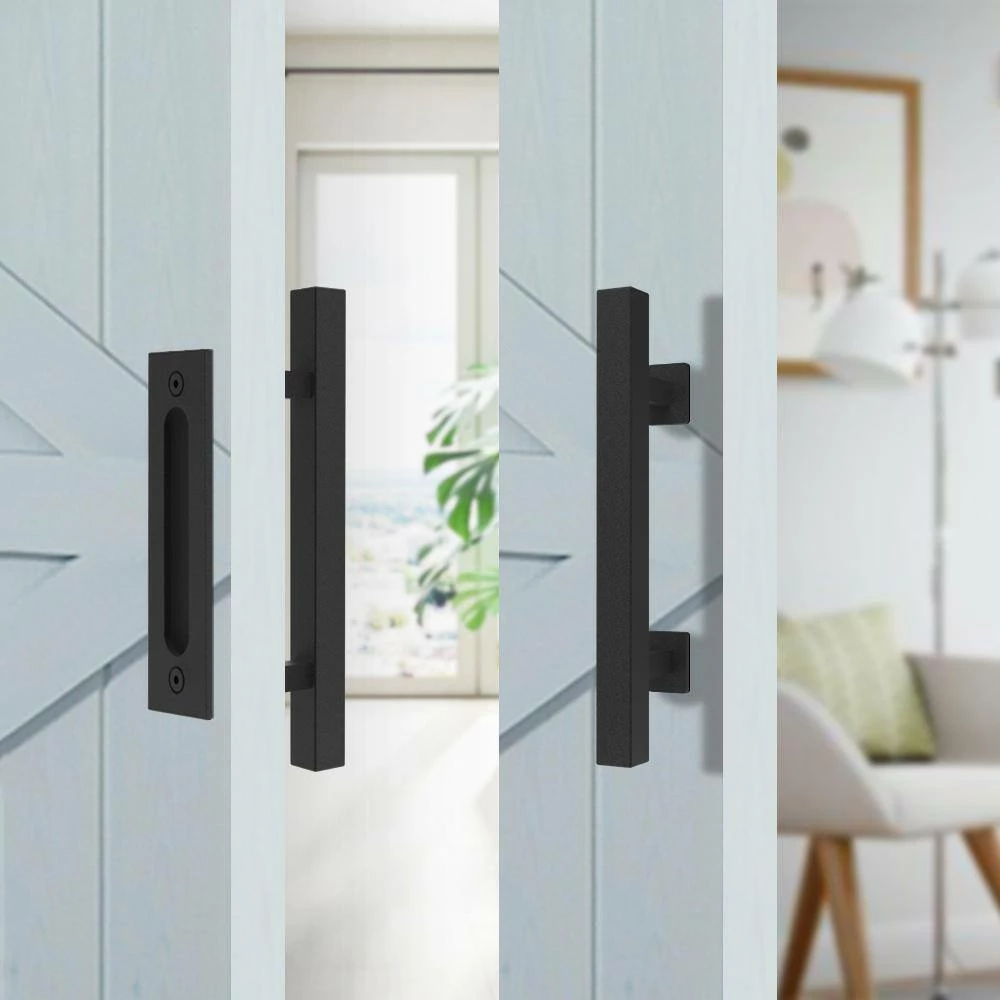 Budget ๐ Boyel Living 8 ft./96 in. Black Steel Bent Strap Sliding Barn Door Track and Hardware Kit with 12 in. Square Handle and Floor Guide ๐คฉ - Image 7