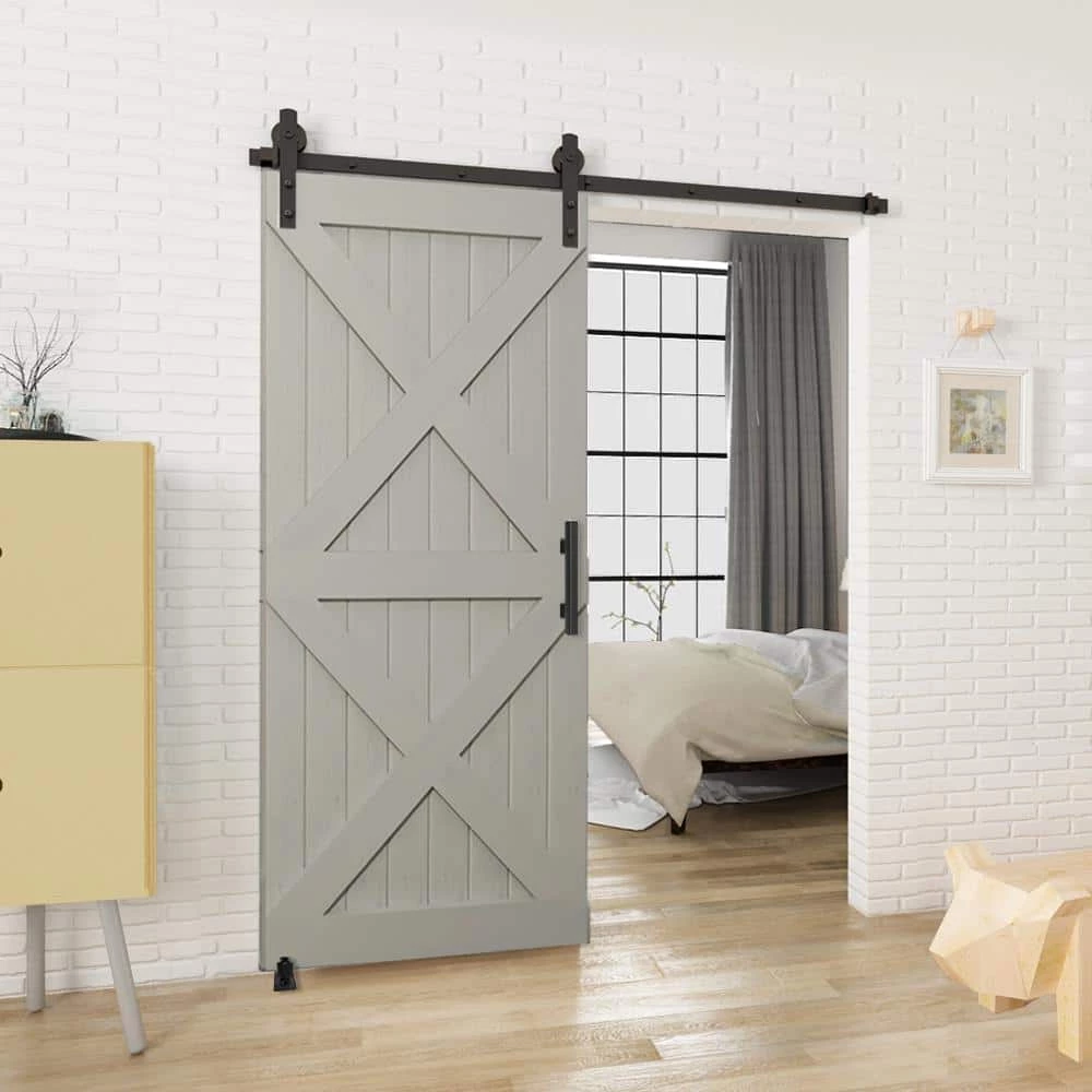 Best reviews of ✔️ Boyel Living 6.6 ft./79 in. Black Steel Strap Sliding Barn Door Track and Hardware Kit with 12 in. Square Handle and Floor Guide ✔️ - Image 8