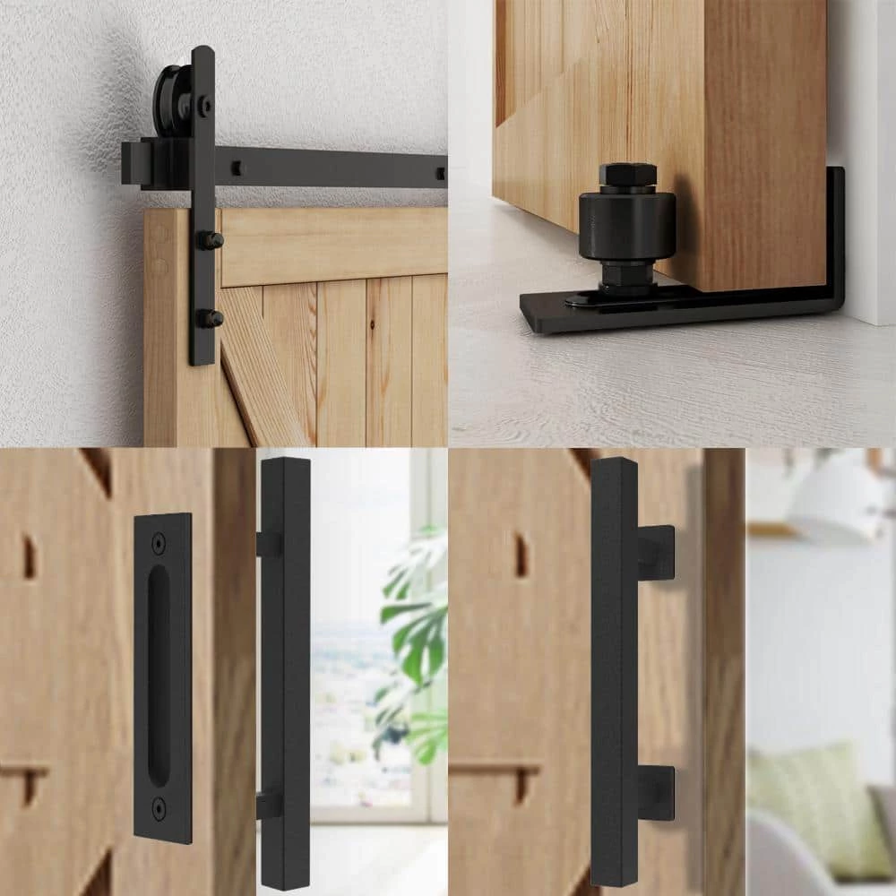 Best reviews of ✔️ Boyel Living 6.6 ft./79 in. Black Steel Strap Sliding Barn Door Track and Hardware Kit with 12 in. Square Handle and Floor Guide ✔️ - Image 3