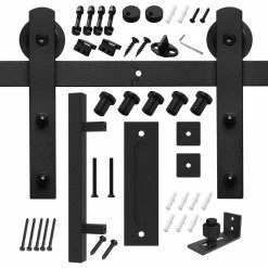 Best reviews of ✔️ Boyel Living 6.6 ft./79 in. Black Steel Strap Sliding Barn Door Track and Hardware Kit with 12 in. Square Handle and Floor Guide ✔️