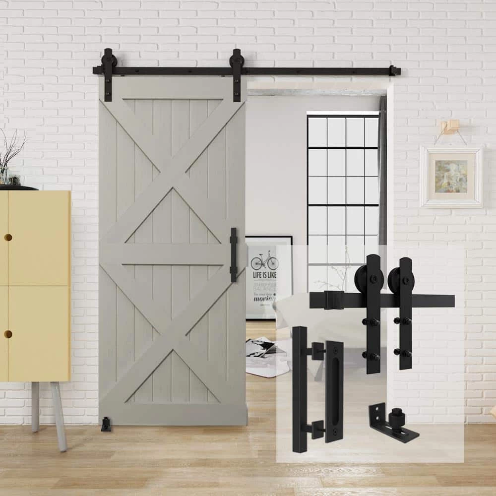 Best reviews of ✔️ Boyel Living 6.6 ft./79 in. Black Steel Strap Sliding Barn Door Track and Hardware Kit with 12 in. Square Handle and Floor Guide ✔️ - Image 2