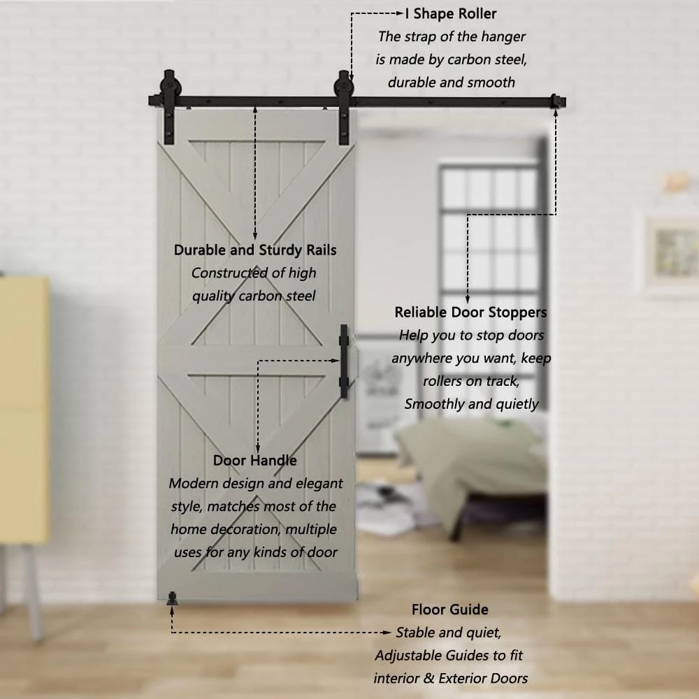 Best reviews of ✔️ Boyel Living 6.6 ft./79 in. Black Steel Strap Sliding Barn Door Track and Hardware Kit with 12 in. Square Handle and Floor Guide ✔️ - Image 6