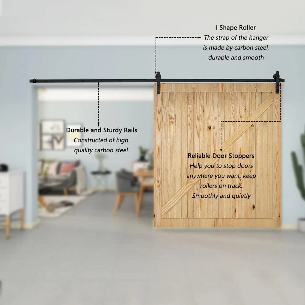 Cheap 😉 Boyel Living 12 ft./144 in Black Straight Strap Sliding Barn Door Track and Hardware Kit for Single Door with Floor Guide 🤩 - Image 4