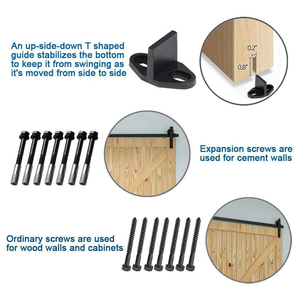 Cheap 😉 Boyel Living 12 ft./144 in Black Straight Strap Sliding Barn Door Track and Hardware Kit for Single Door with Floor Guide 🤩 - Image 3