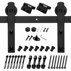 Cheap ๐ Boyel Living 12 ft./144 in Black Straight Strap Sliding Barn Door Track and Hardware Kit for Single Door with Floor Guide ๐คฉ