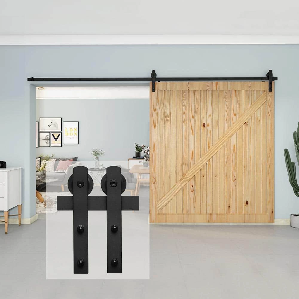 Cheap 😉 Boyel Living 12 ft./144 in Black Straight Strap Sliding Barn Door Track and Hardware Kit for Single Door with Floor Guide 🤩 - Image 2