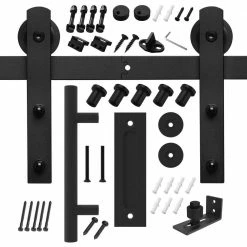 Cheapest 🎉 Boyel Living 6 ft./72 in. Black Steel Strap Sliding Barn Door Track and Hardware Kit with 12 in. Cylinder Handle and Floor Guide 😉