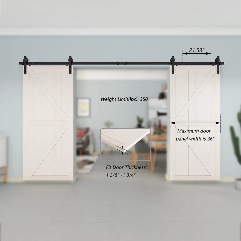 Best Pirce 👍 Boyel Living 12 ft./144 in. Black Steel Straight Strap Sliding Barn Door Track and Hardware Kit for Double Doors with Floor Guide 💯 - Image 6