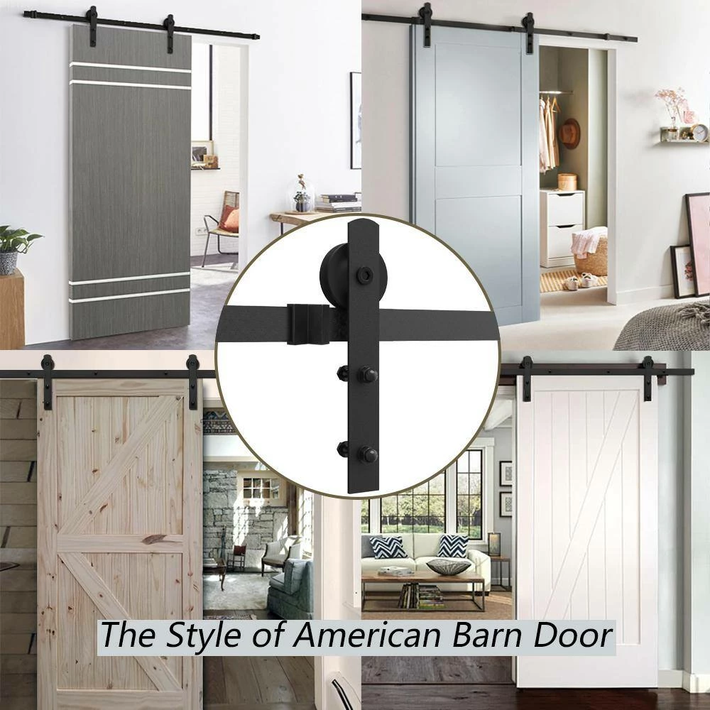 Best Pirce 👍 Boyel Living 12 ft./144 in. Black Steel Straight Strap Sliding Barn Door Track and Hardware Kit for Double Doors with Floor Guide 💯 - Image 7