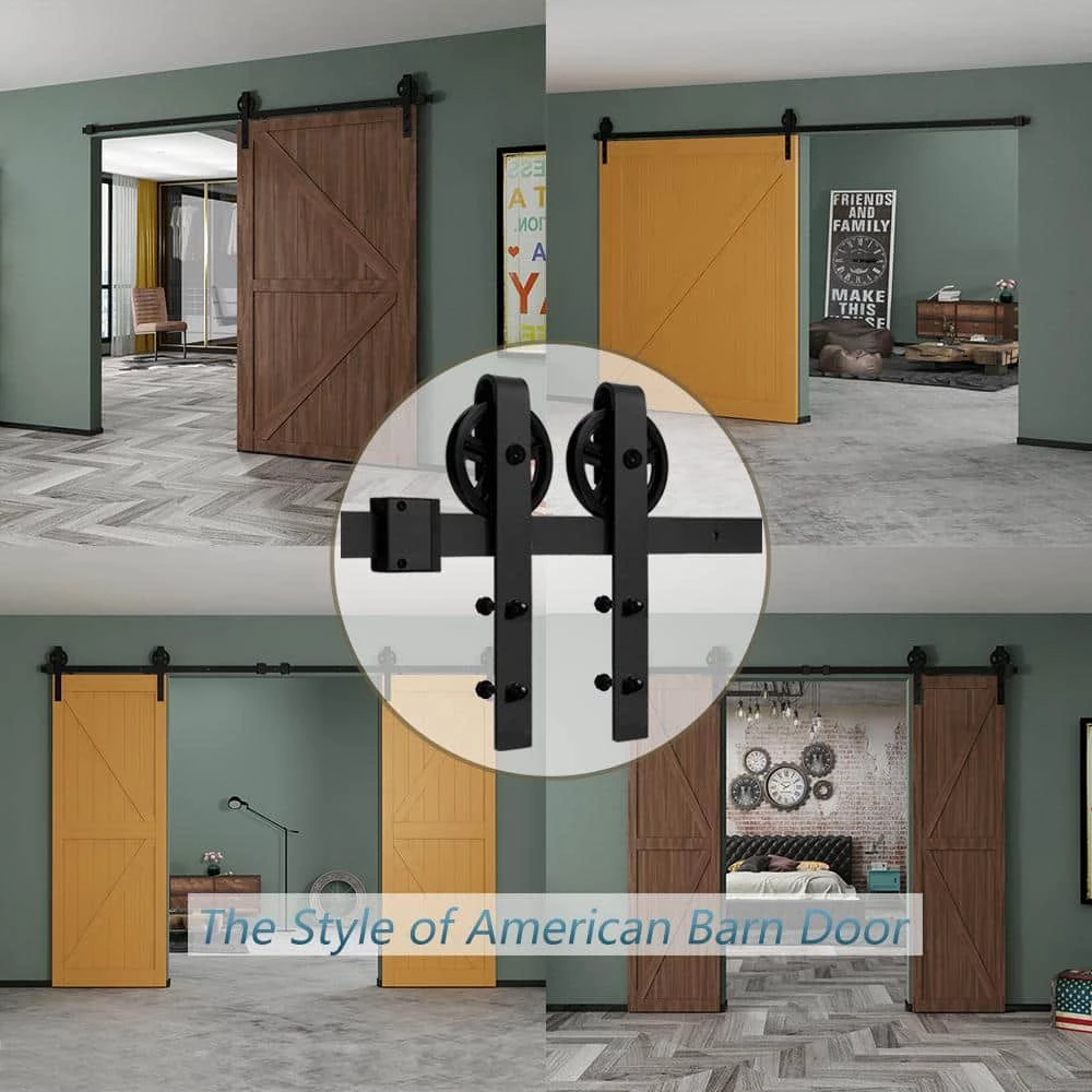 Best Sale ๐ Boyel Living 8 ft./96 in. Black Sliding Barn Door Track and Hardware Kit (Bigwheel J Shape Hanger) for Single Door with Floor Guide ๐งจ - Image 3