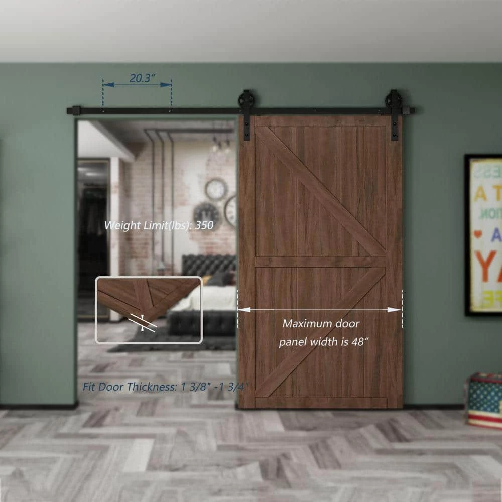 Best Sale ๐ Boyel Living 8 ft./96 in. Black Sliding Barn Door Track and Hardware Kit (Bigwheel J Shape Hanger) for Single Door with Floor Guide ๐งจ - Image 6