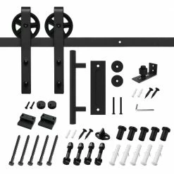 Best reviews of 🔥 Boyel Living 8 ft./96 in. Black Steel Bent Strap Sliding Barn Door Track and Hardware Kit with 12 in. Pull and Flush Handle 😀