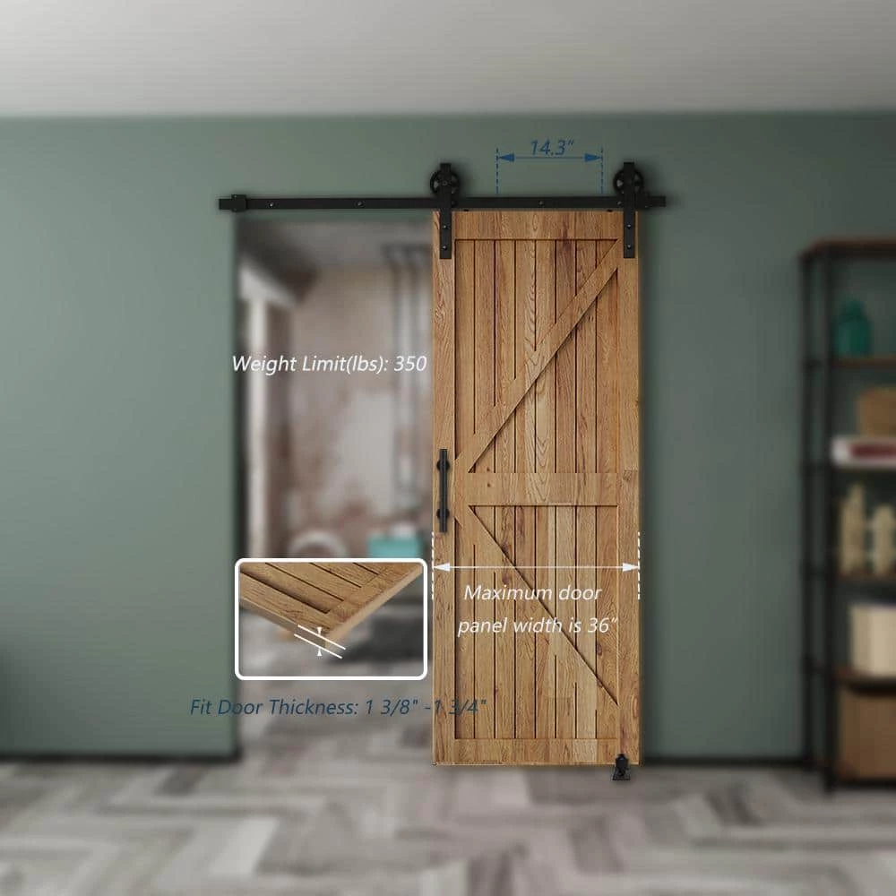 Cheap 🤩 Boyel Living 6 ft./72 in. Black Steel Bent Strap Sliding Barn Door Track and Hardware Kit with 12 in. Cylinder Handle and Floor Guide 🔥 - Image 8