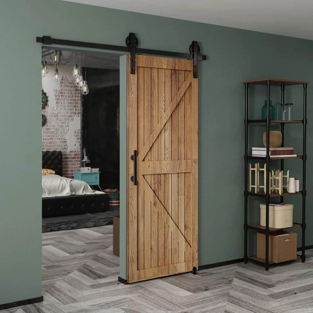 Cheap 🤩 Boyel Living 6 ft./72 in. Black Steel Bent Strap Sliding Barn Door Track and Hardware Kit with 12 in. Cylinder Handle and Floor Guide 🔥 - Image 2