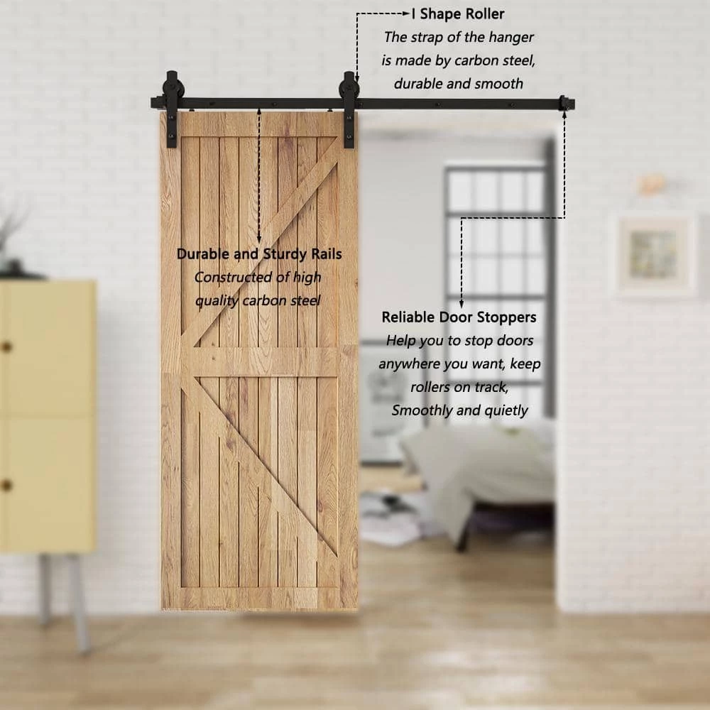 Deals 😍 Boyel Living 6 ft./72 in. Black Sliding Barn Door Track and Hardware Kit with I-Shape Hanger For Single Door ❤️ - Image 5
