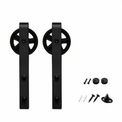 Promo 🥰 Boyel Living 14.17 in. Black Bigwheel J-Shape Steel Barn Style Sliding Door Hardware Replacement Roller (2-Pack) 🌟