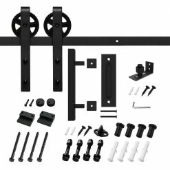 Best deal ๐ Boyel Living 5 ft./60 in. Black Steel Bent Strap Sliding Barn Door Track and Hardware Kit with 12 in. Square Pull and Flush Handle โ