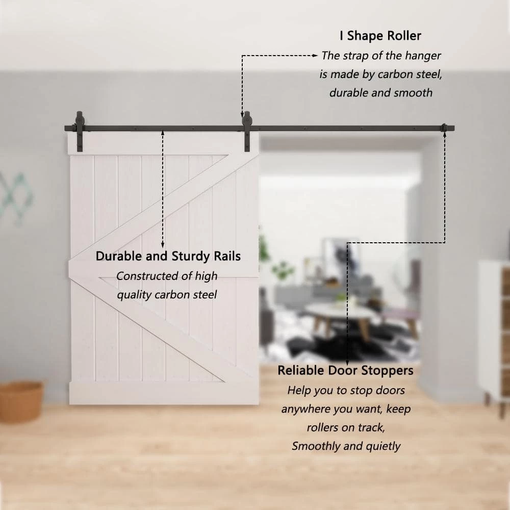 Top 10 🔥 Boyel Living 10 ft./120 in. Black Straight Strap Sliding Barn Door Track and Hardware Kit for Single Door with Floor Guide 🎁 - Image 4