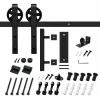 Flash Sale 😉 Boyel Living 6.6 ft./79 in. Black Steel Strap Sliding Barn Door Track and Hardware Kit with 12 in. Square Handle and Floor Guide 🧨