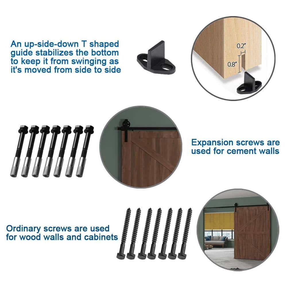 Budget ๐ฅ Boyel Living 12 ft./144 in. Black Sliding Barn Door Track and Hardware Kit with Bigwheel J Shape Hanger for Single Door ๐ - Image 4