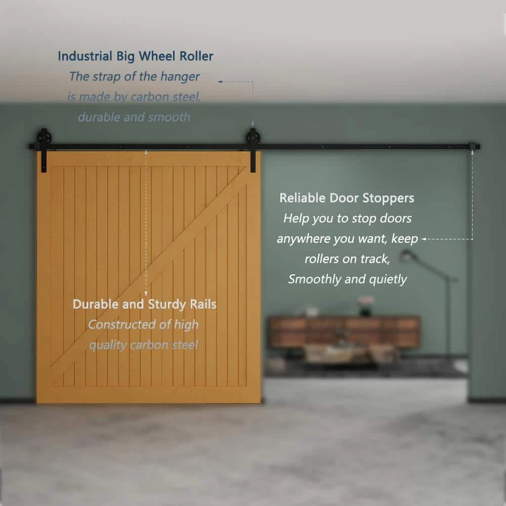 Budget ๐ฅ Boyel Living 12 ft./144 in. Black Sliding Barn Door Track and Hardware Kit with Bigwheel J Shape Hanger for Single Door ๐ - Image 5